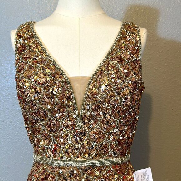 NWT Mag Duggal women’s light copper sequined bodycon mini dress size 6 - Picture 5 of 13